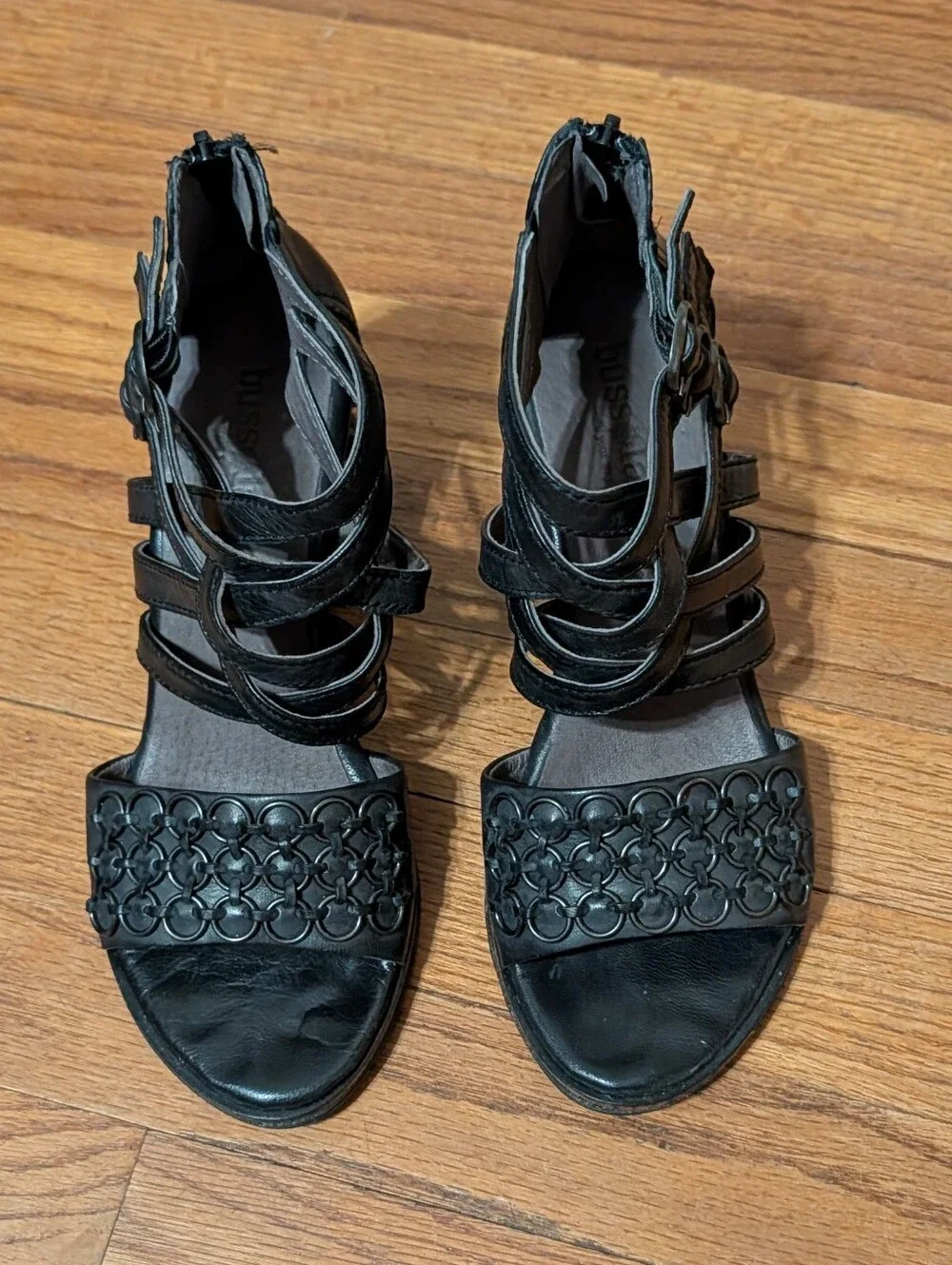 Bussola Black Vamp Rock Goth Chain Buckle Wedge Sandals
